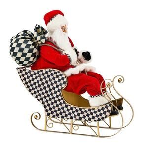 NEW MacKenzie-Childs Classic Courtly Fabric Santa In Sleigh Figurine 16in